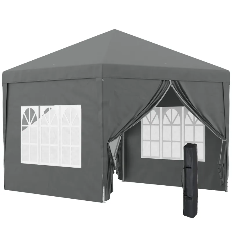 3m x 3m Pop Up Gazebo with Removable Sides and Windows - Grey
