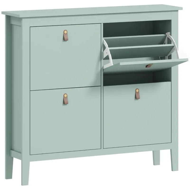 Modern Slim 4-Drawer Green Shoe Cabinet - Space-Saving Hallway Storage for 20 Pairs
