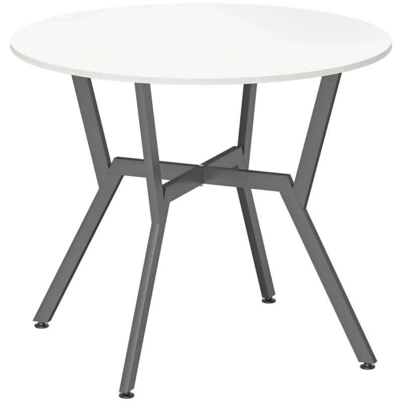  Round Dining Table, High Gloss White with Black Metal Legs, 90cm