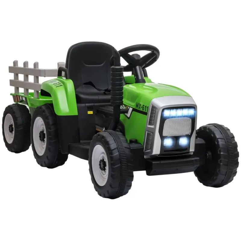 Kids Electric Ride-On Tractor with Detachable Trailer and Remote Control - Green