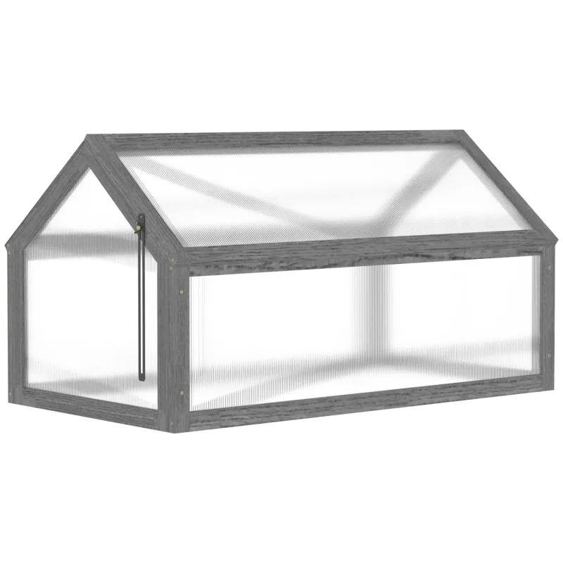 Wooden Cold Frame Garden Greenhouse with Polycarbonate Panels, Grey - 90 x 52cm
