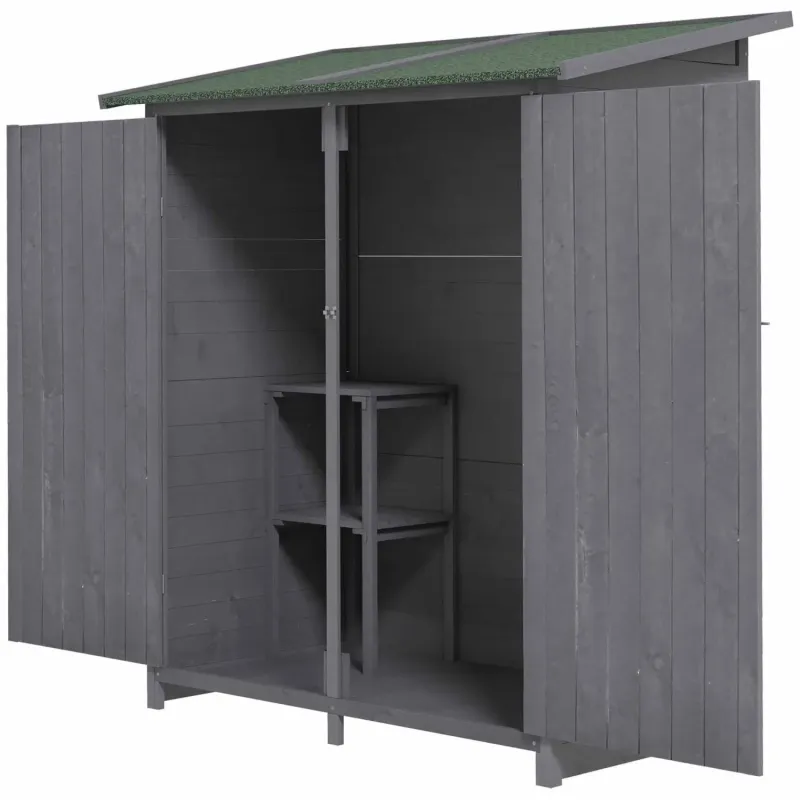 Fir Wood Garden Shed with Removable Work Table and Asphalt Roof - Grey