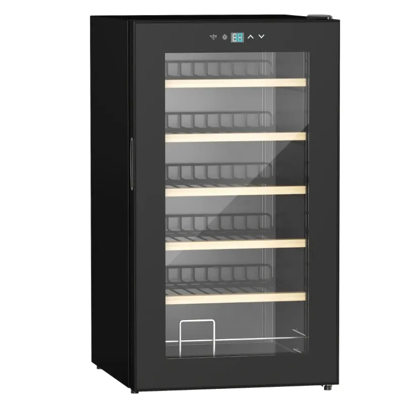 24-Bottle Freestanding Wine Fridge - 65L Compressor Wine Cooler with UV-Resistant Glass Door