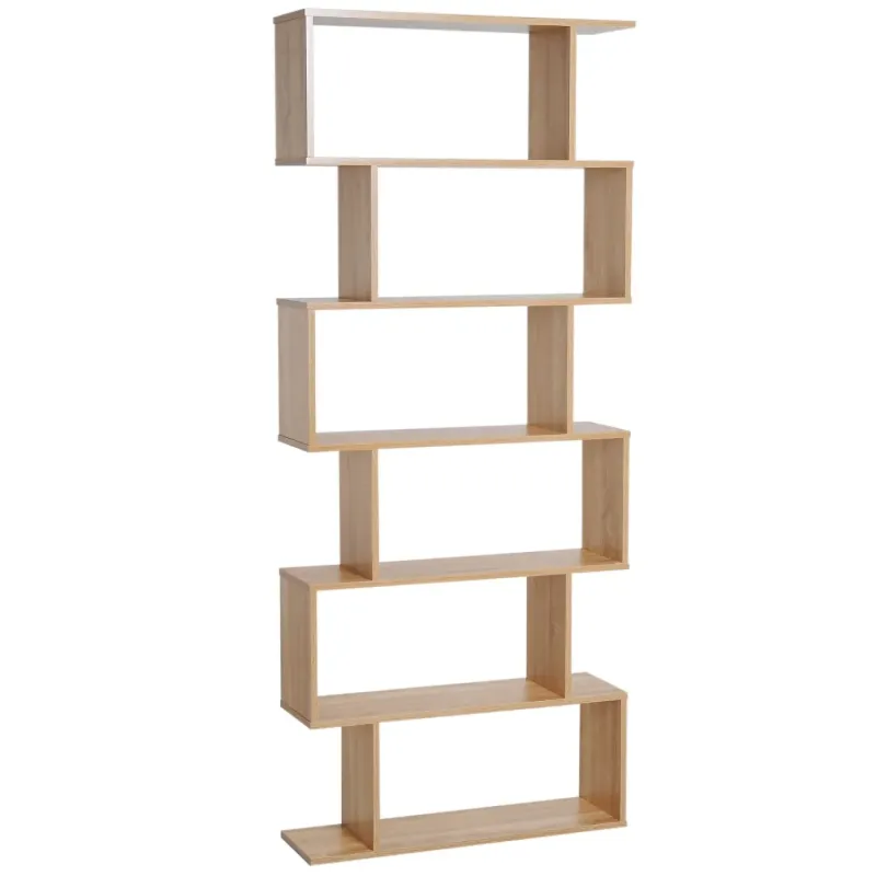 6-Tier S-Shaped Bookshelf Storage Unit - Oak