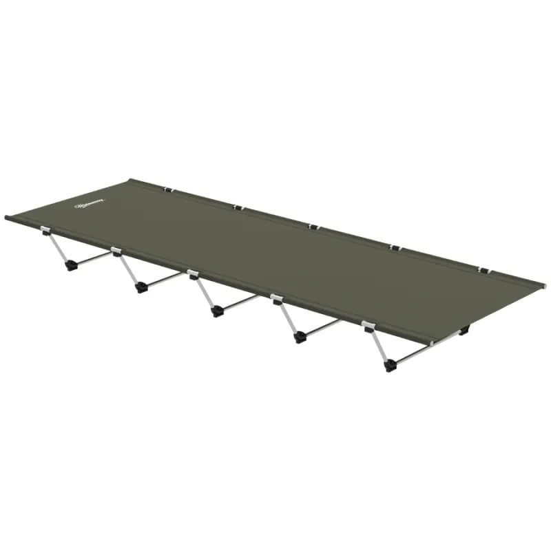 Portable Single Folding Camping Bed - Aluminium Frame, 150kg Capacity, Dark Green