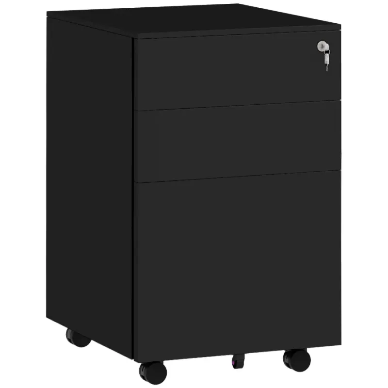 3-Drawer Steel Mobile Filing Cabinet with Lock - Black