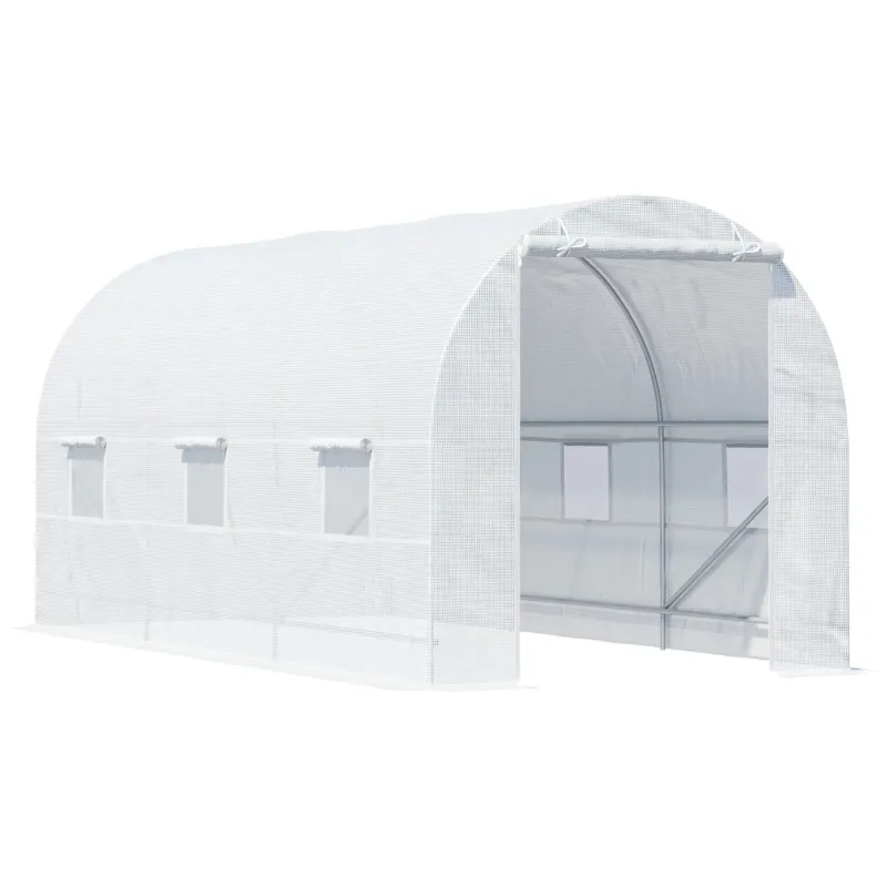 4.5m x 2m Polytunnel Greenhouse with Galvanised Steel Frame - White