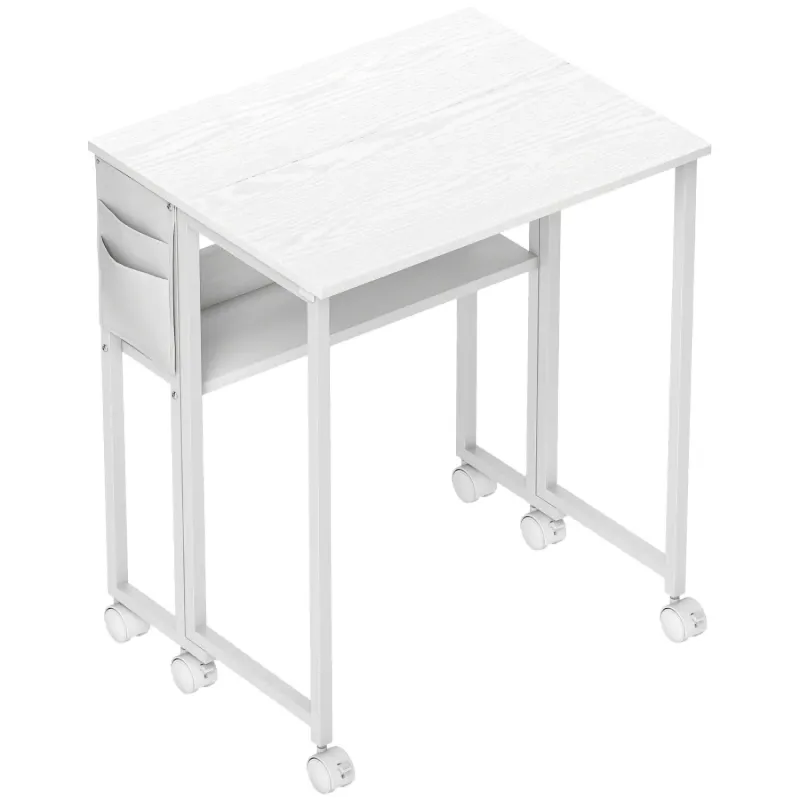 63cm Drop Leaf Writing Desk with Wheels and Side Storage - White
