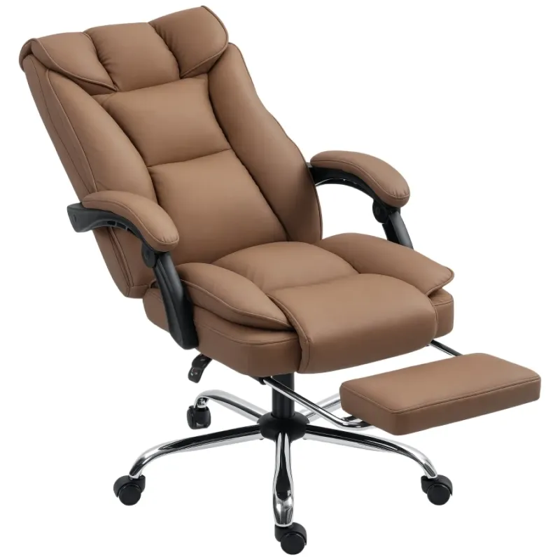  Reclining Brown Faux Leather Executive Office Chair with Footrest