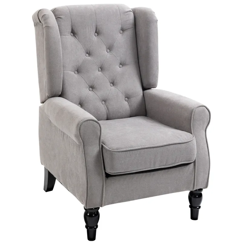  Retro Wingback Accent Chair with Button Tufted Upholstery - Grey