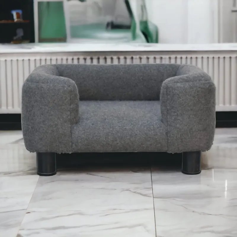 Solid Mango Wood and Grey Tweed Pet Sofa Bed