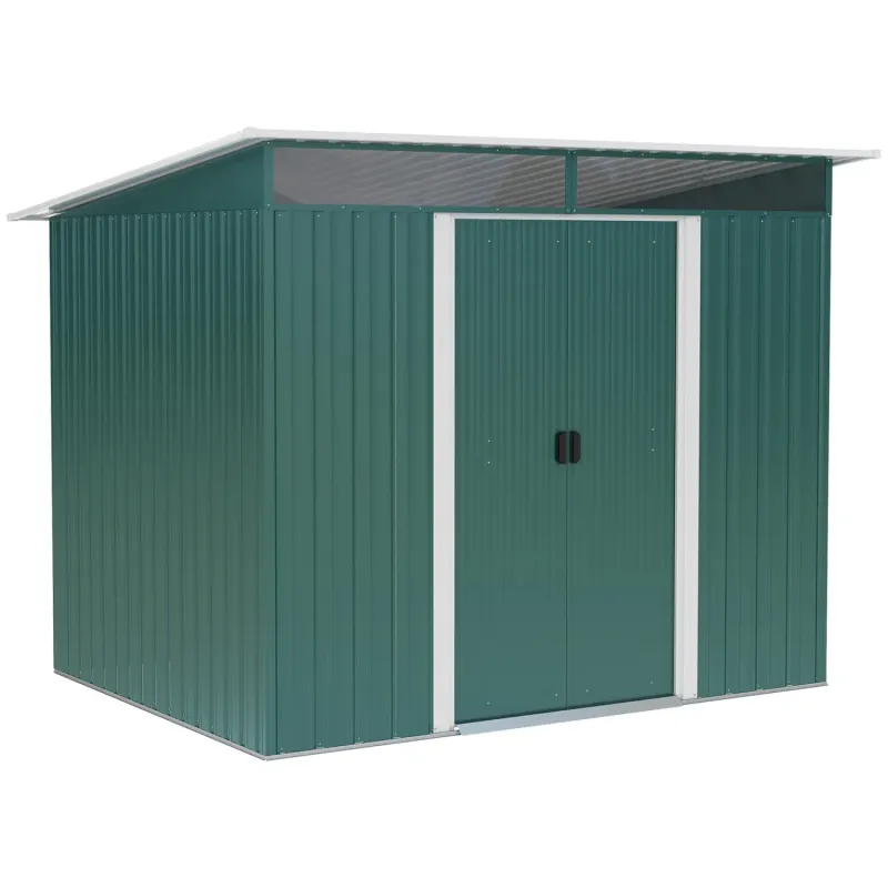  8.5 x 6.3ft Metal Garden Storage Shed with Translucent Lightsky Panels - Green