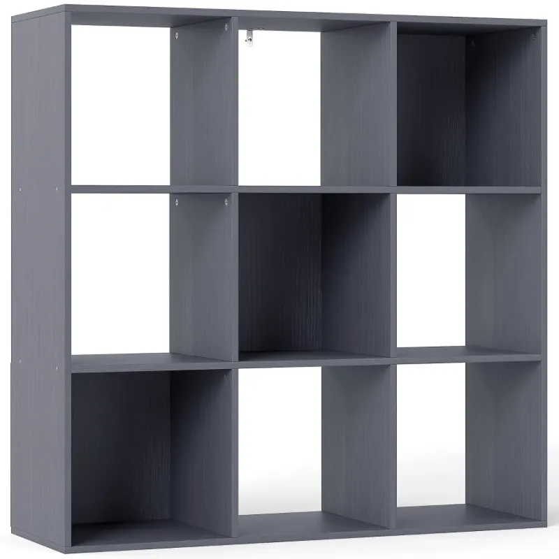 9-Cube Storage Shelf Unit - Grey Bookcase and Organiser