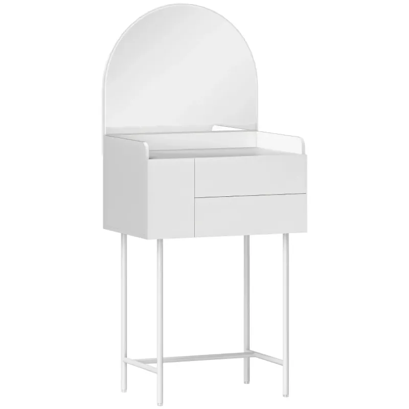 Three Drawer Compact Dressing Table with Arched Mirror - White