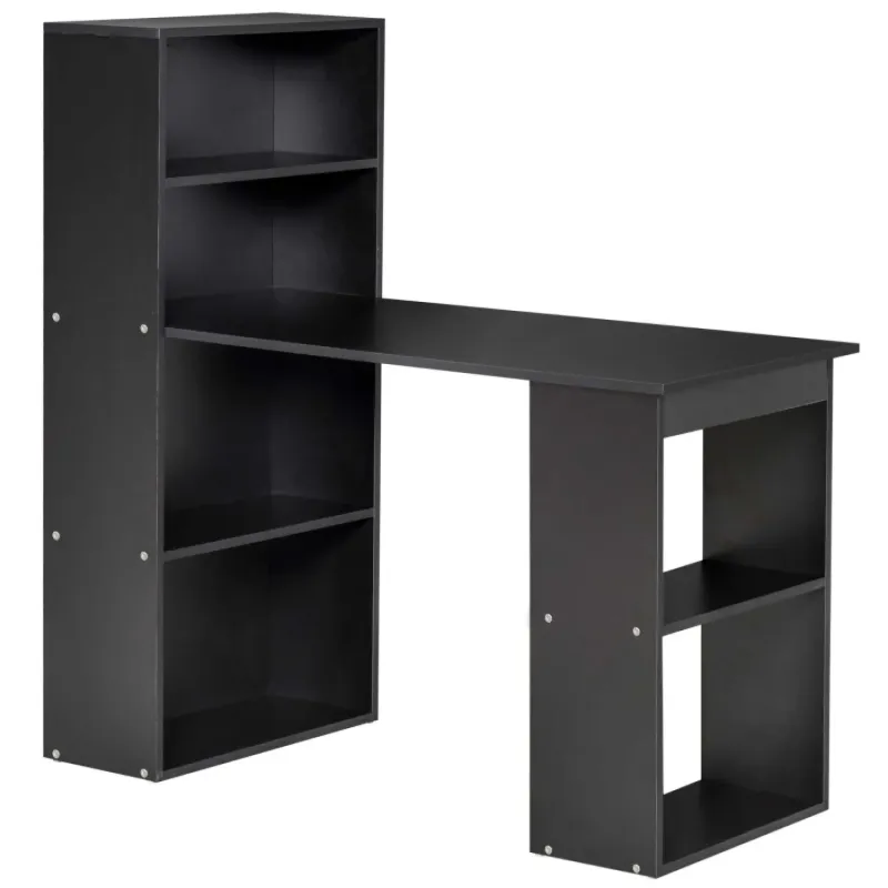 120cm Computer Desk with 6-Tier Integrated Bookshelf - Black
