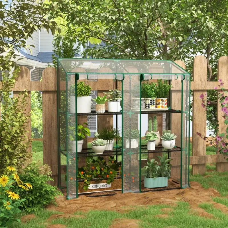 3-Tier Mini Lean-To Greenhouse with 6 Wire Shelves - 143 x 46 cm