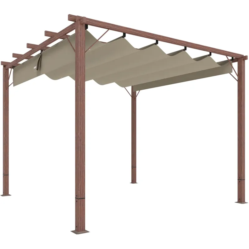  3m x 3m Retractable Roof Pergola with Wood-Effect Aluminium Frame