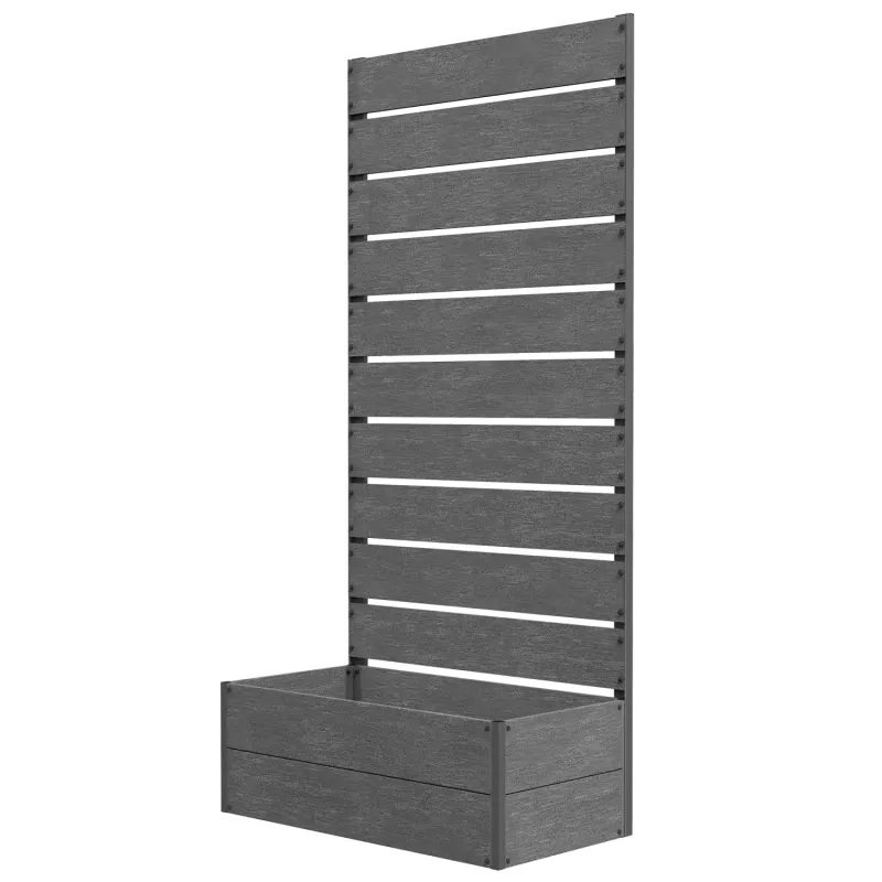 Garden Planter Box with Back Trellis, 150cm - Grey