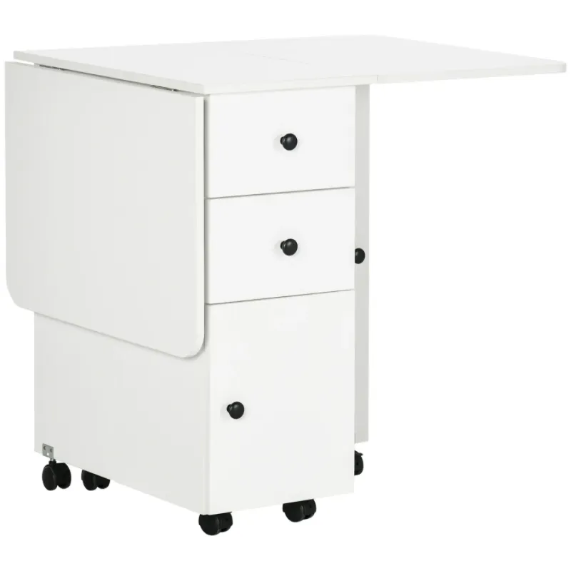 Multi-Storage Six-Person Drop Leaf Dining Table - White
