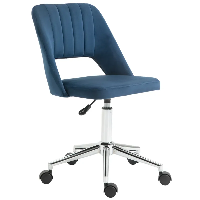 Velvet-Feel Armless Swivel Office Chair - Dark Blue