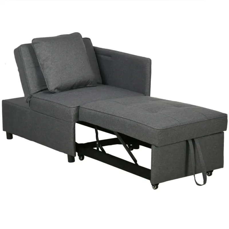 3-in-1 Convertible 2-Seater Sofa Bed with 5-Position Reclining Backrest - Grey