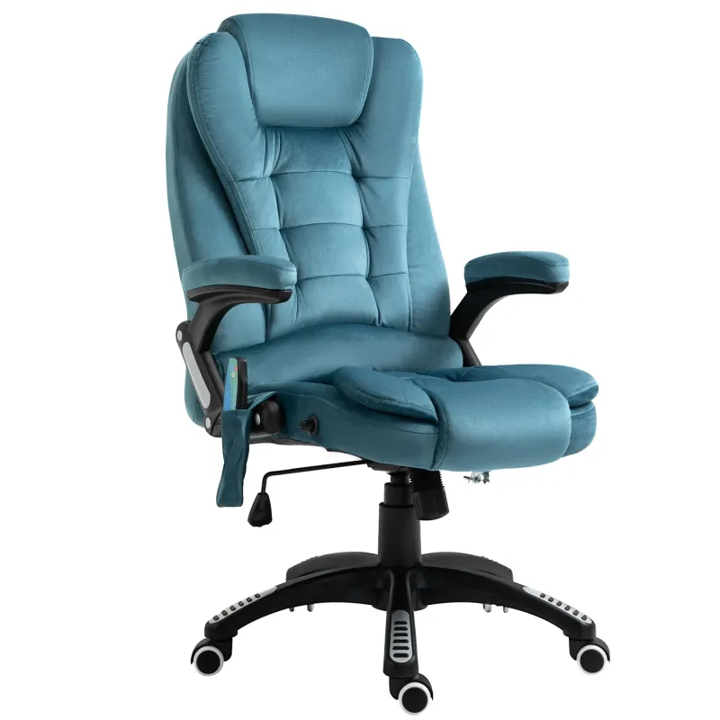 Heated Massage Recliner Office Chair in Blue Velvet-Feel Fabric