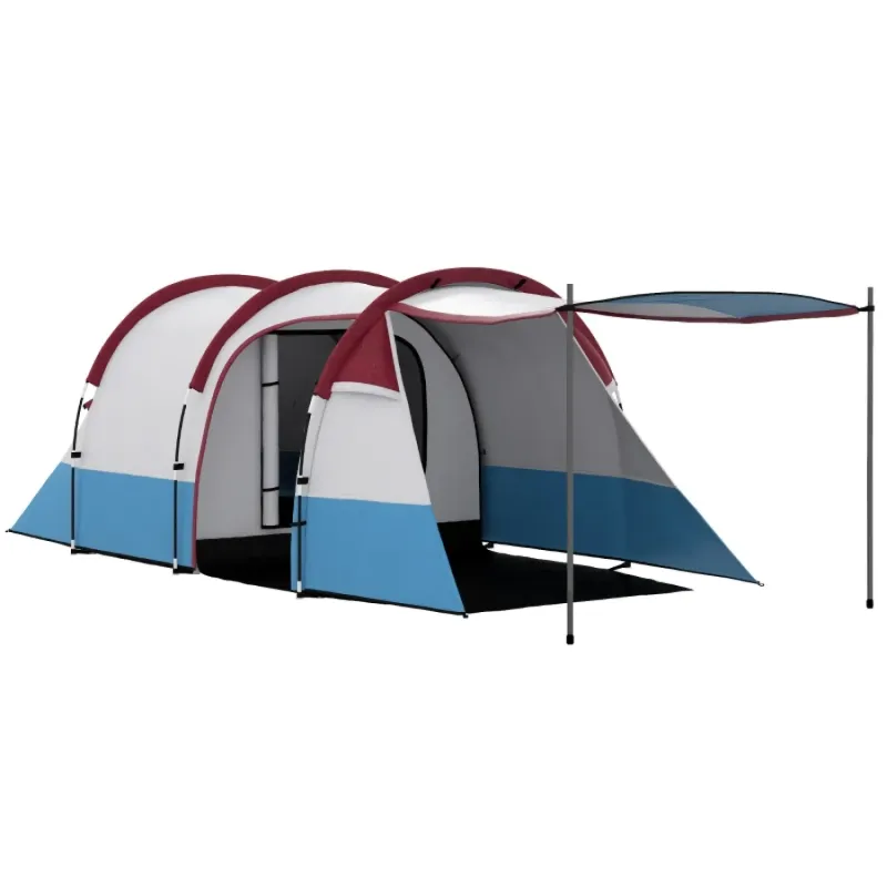 Large 3-Man Tunnel Camping Tent with Living Area - Red