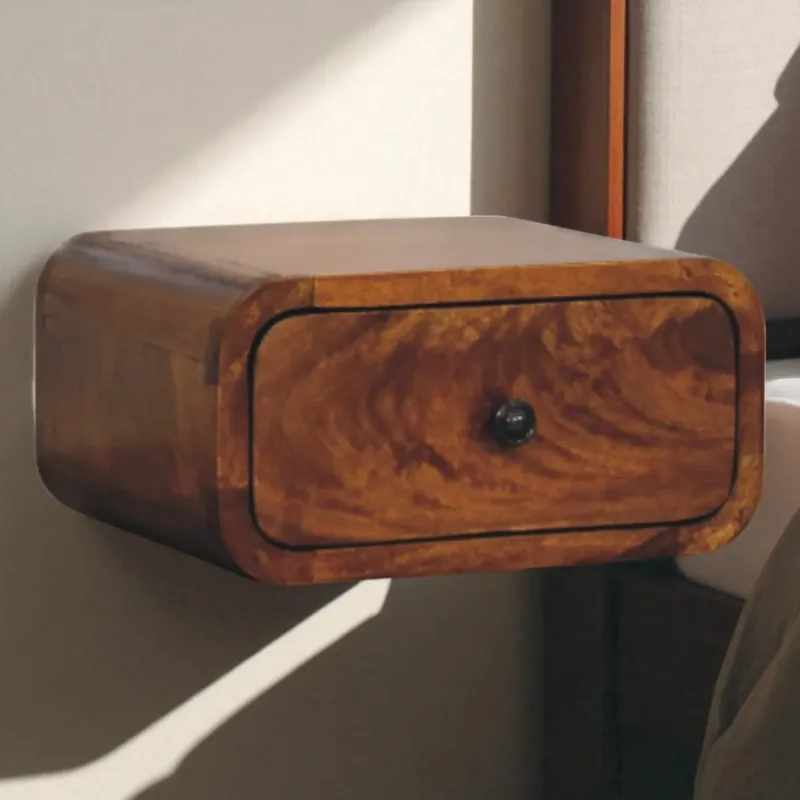 Avora Mini Wall-Mounted Solid Wood Bedside Table, Chestnut