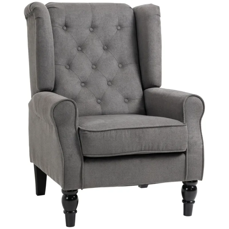 Dark Grey Linen Wingback Accent Chair with Button Tufting