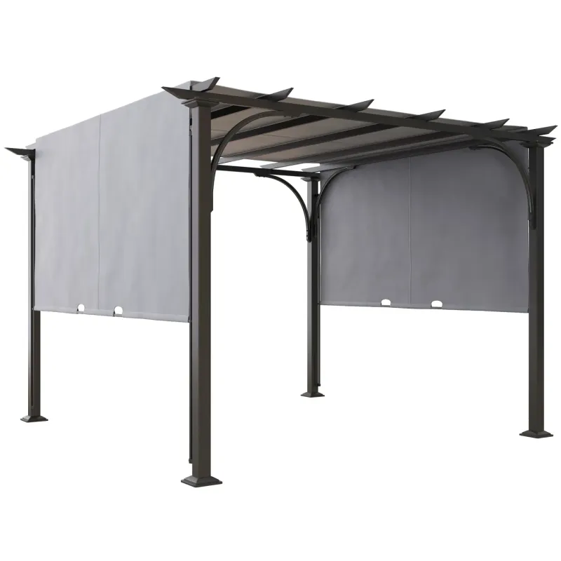  3m x 3m Metal Garden Pergola Gazebo with Adjustable Sliding Canopy - Grey