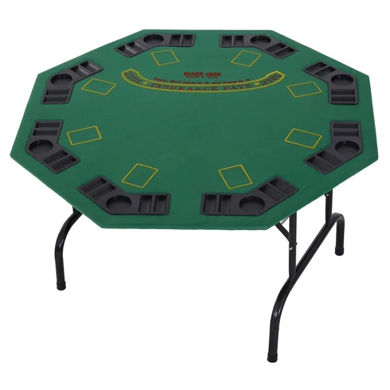 8 Player Octagonal Folding Poker Table with Chip Trays - Green