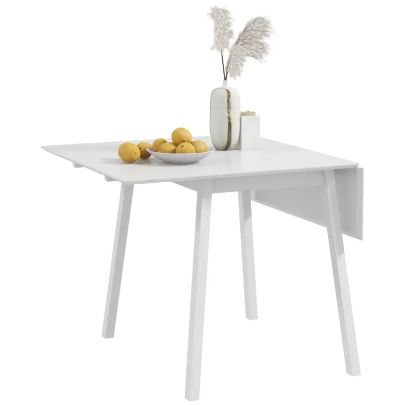 Solid Pine Wood Drop Leaf Folding Dining Table, 2-4 Seater - White