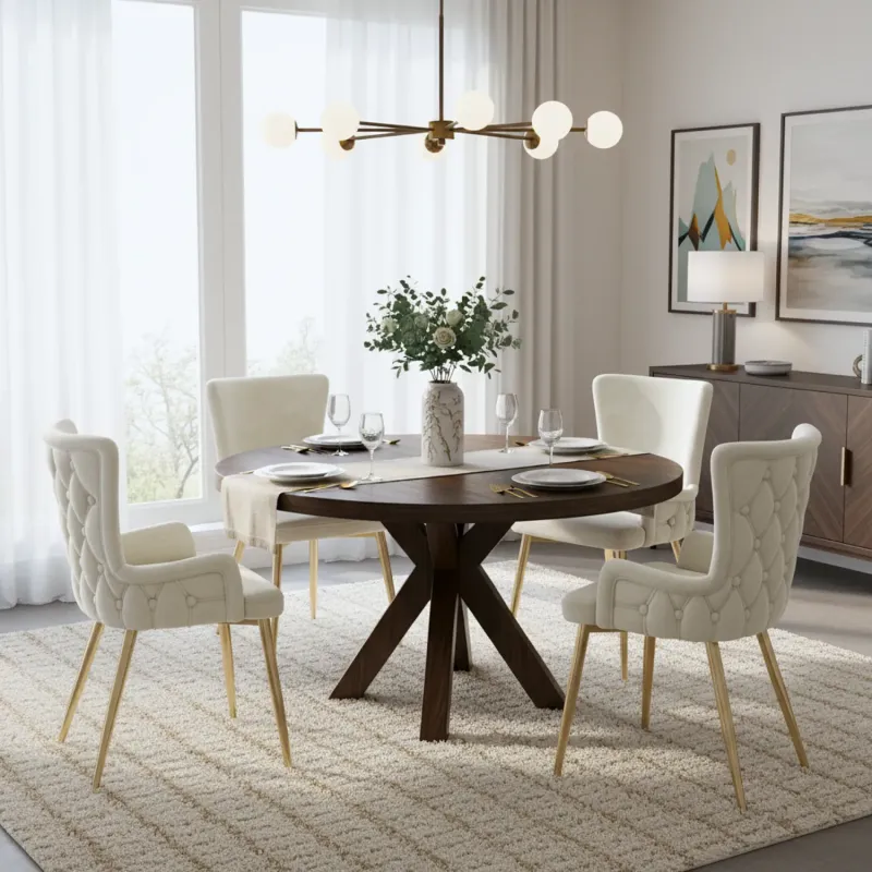 Beige Velvet Dining Chairs with Gold Legs - Set of 4