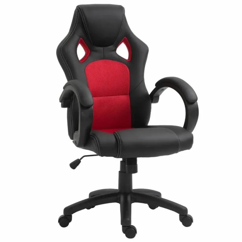 Faux Leather High Back Swivel Gaming Chair with Headrest - Black