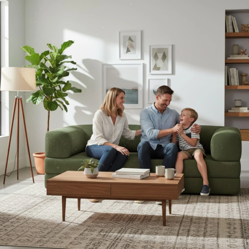Corduroy Sofa Bed, 208cm, in Green, with King Size Sleeper Function