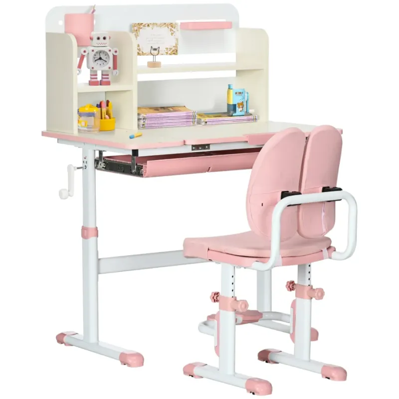 Kids Adjustable Desk and Chair Set with Storage - Pink