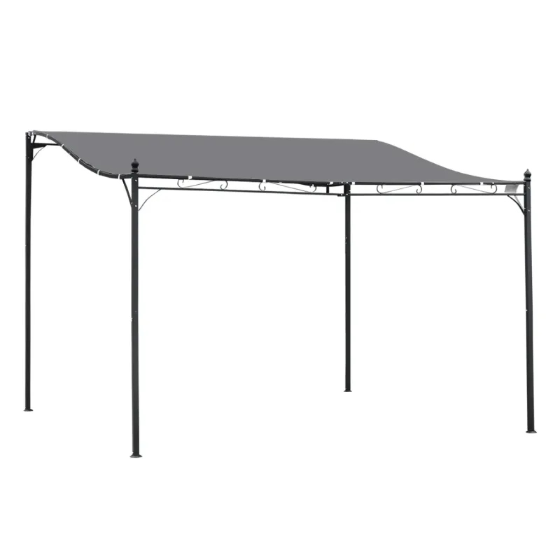  4m x 3m Wall-Mounted Metal Gazebo Pergola Garden Awning - Grey