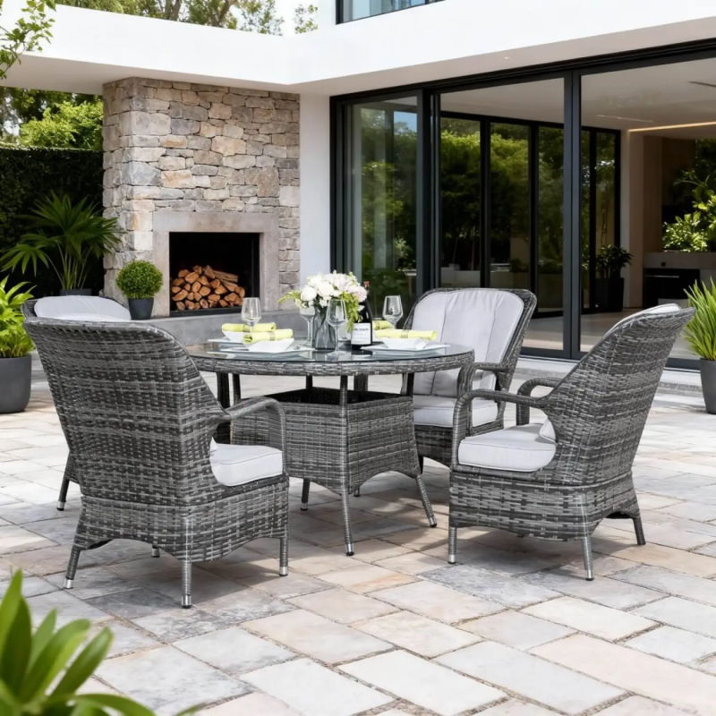 Palma 6-Seater Round Rattan Garden Dining Set with Lazy Susan