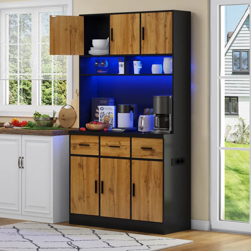 100cm Kitchen Larder Cupboard with Charging Station and App-Controlled LED Lighting