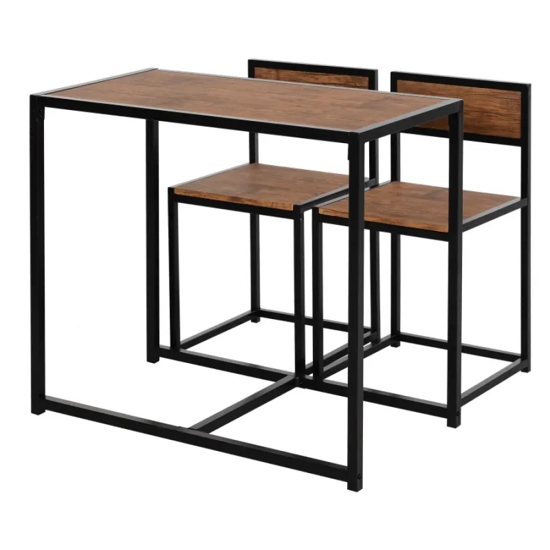 3 Piece Space Saving Dining Set with Rectangular Table and 2 Stools, Natural Chestnut Brown