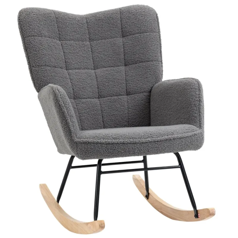 Berber Fleece Wingback Rocking Chair - Dark Grey