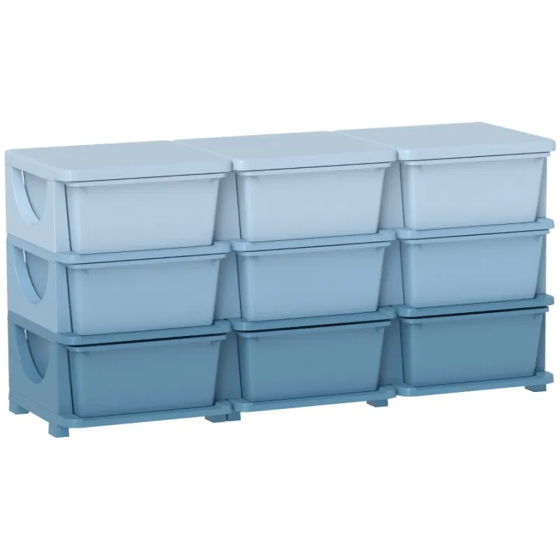 Blue 9-Drawer Kids' Toy Storage Unit - 3-Tier Organiser