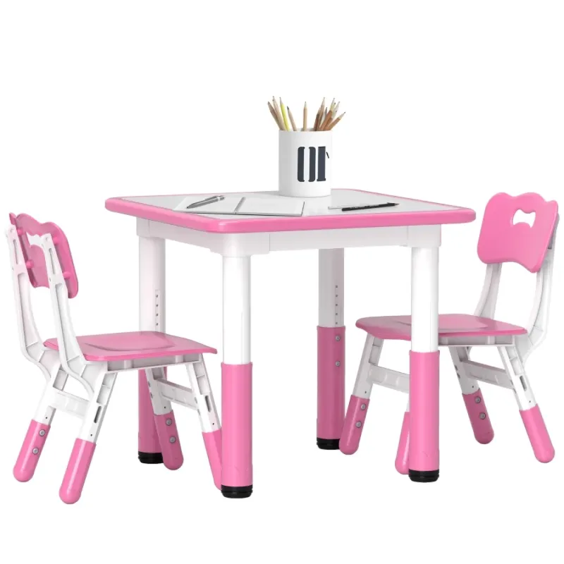 3-Piece Height Adjustable Toddler Table and Chair Set - Pink
