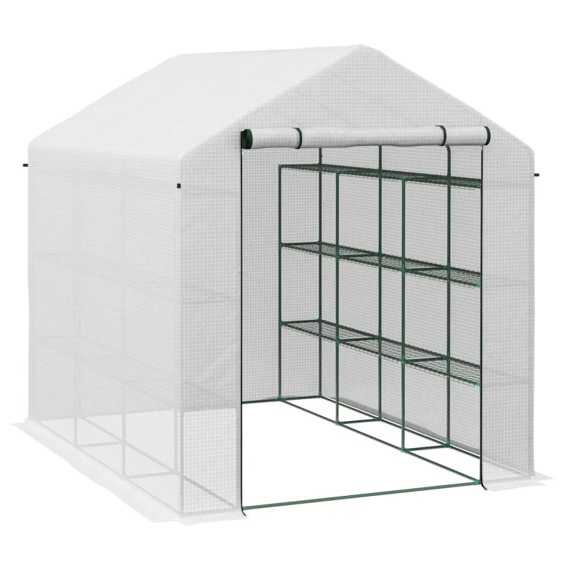 8 x 6ft Walk-In Greenhouse with 18 Shelves - White