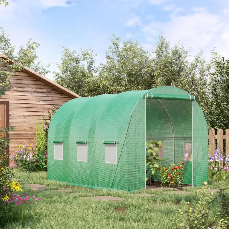  3 x 2m Walk-In Polytunnel Greenhouse with 6 Mesh Windows