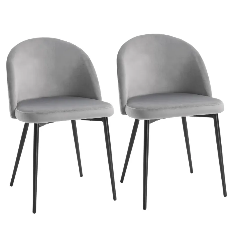 Set of 2 Contemporary Velvet-Feel Fabric Dining Chairs - Grey