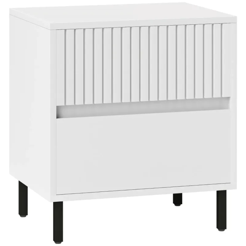 Simple Line 2 Drawer Indented Bedside Table - White