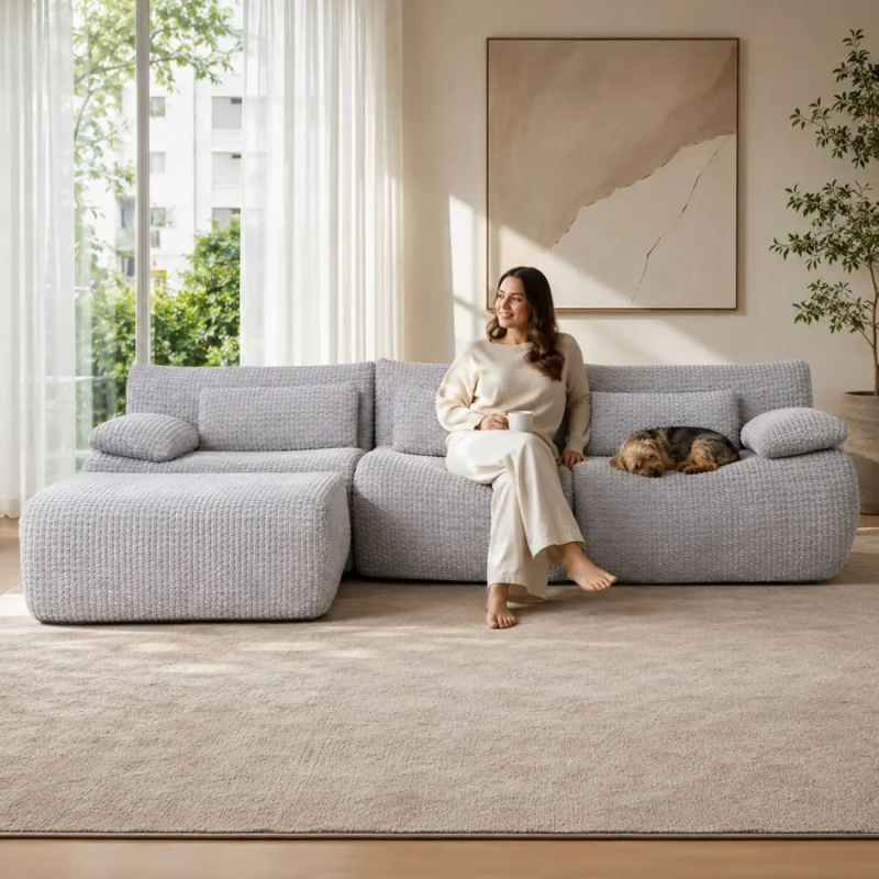 Softy Modular 4-Seater Fabric Sofa Set with Chaise and Ottoman