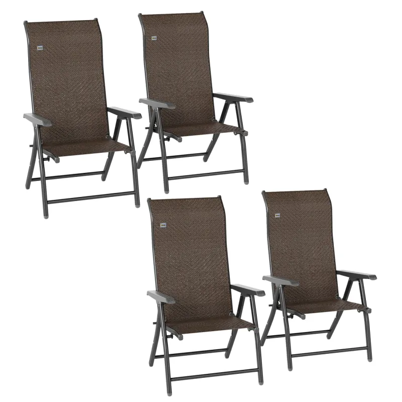 Set of 4 Folding Adjustable Garden Chairs - Dark Brown