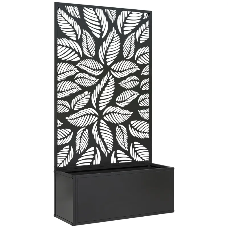 Outdoor Metal Raised Garden Bed with Back Trellis - Black